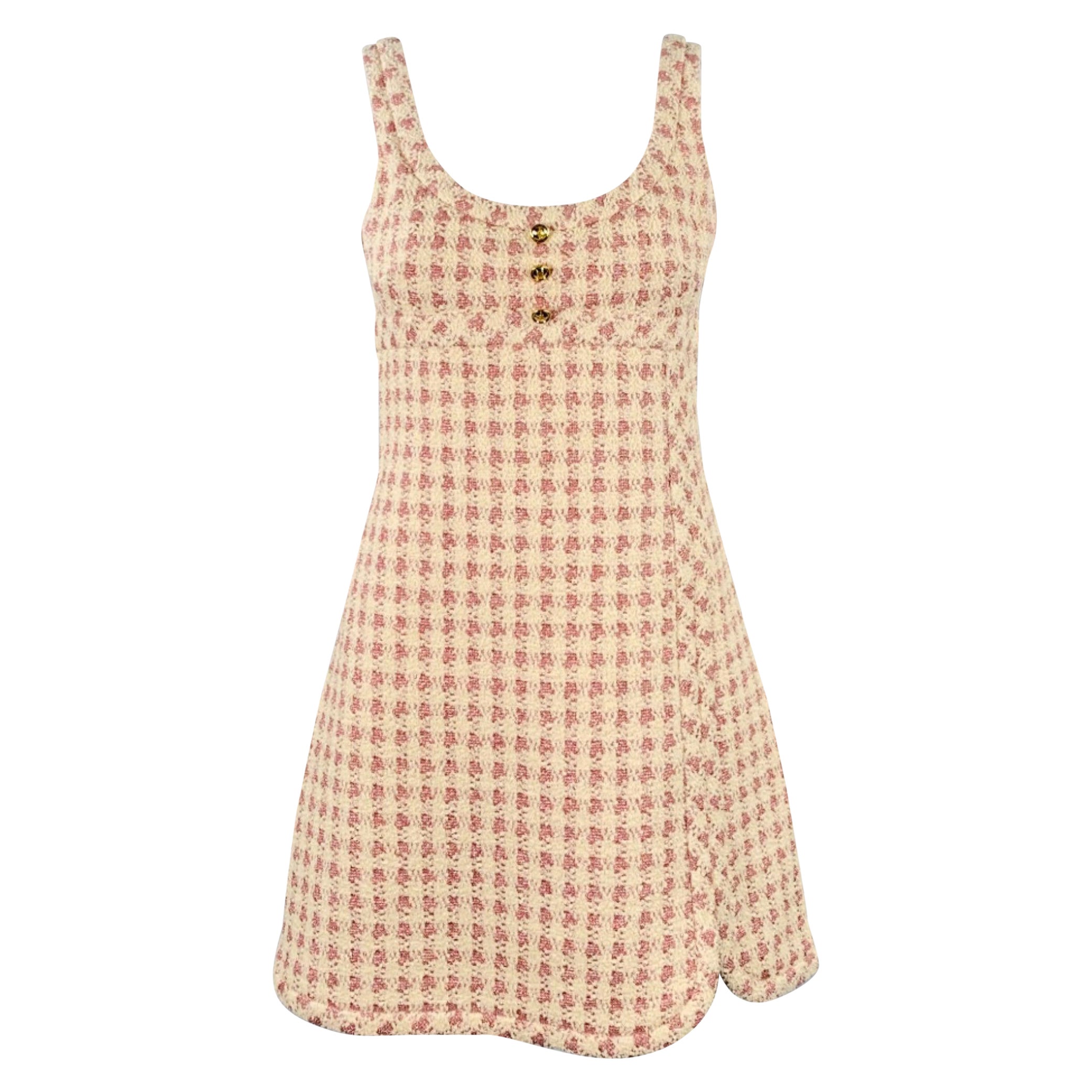 GIAMBATTISTA VALLI Size 4 Cream Pink Cotton Blend Houndstooth A-Line Dress