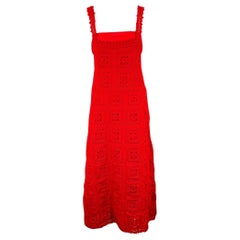 ADAM LIPPES Taille S Robe trapèze rouge coton crochetée