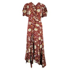 ULLA JOHNSON Taglia 4 Heleen Burgundy Vestito a maniche corte in seta floreale multicolore