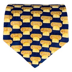 GIVENCHY Navy Gold Greek Columns Architecture Silk Tie