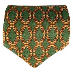 BALLY Green Beige Abstract Silk Jacquard Tie