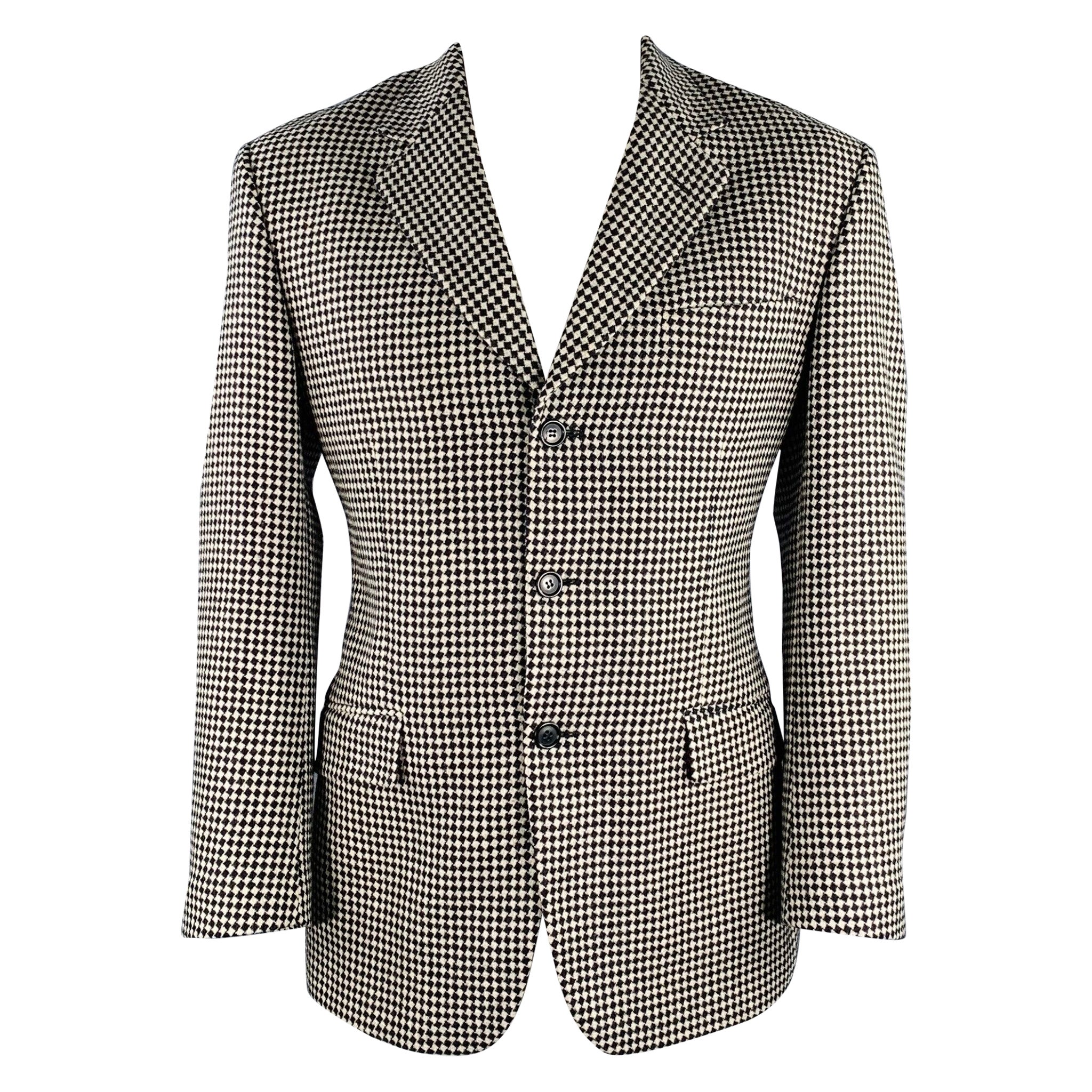 MOSCHINO Size 42 Black White Checkered Wool Notch Lapel Sport Coat