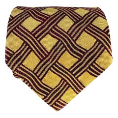 ERMENEGILDO ZEGNA Gold Burgundy Jacquard Silk Tie