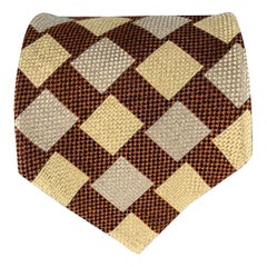 ERMENEGILDO ZEGNA Brown Grey Squares Silk Tie