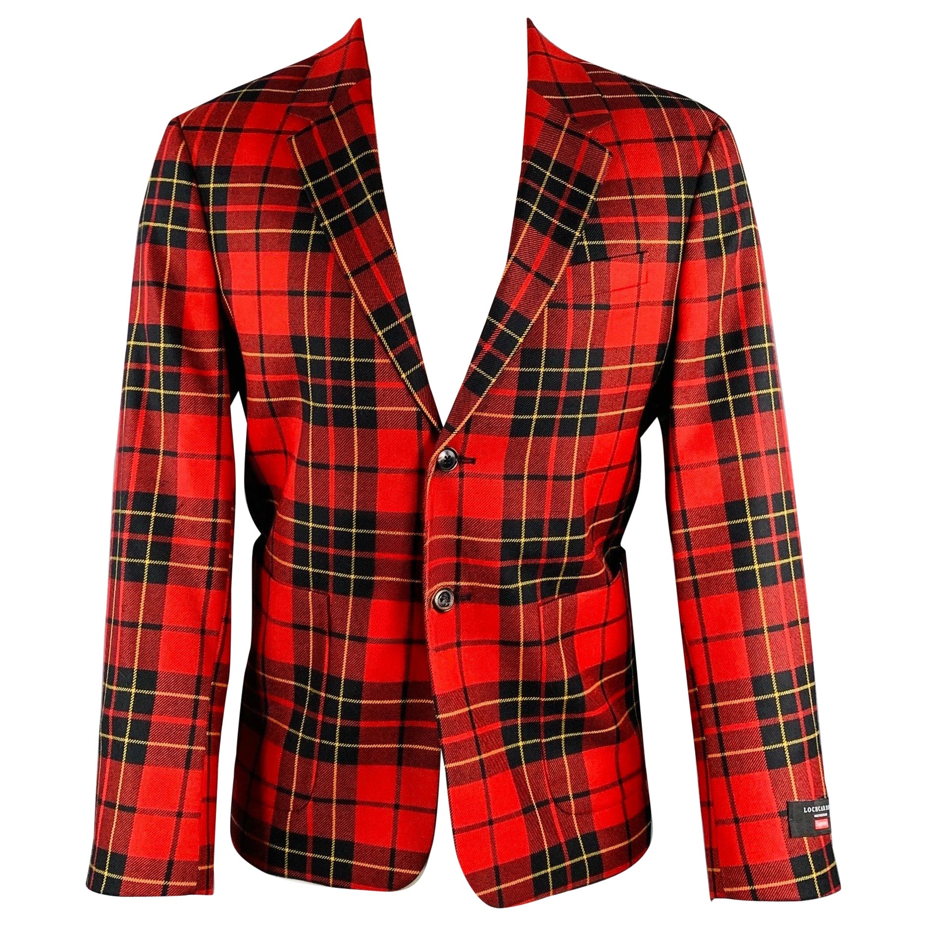 SUPREME Size M Red Black Plaid Wool Notch Lapel Sport Coat For Sale