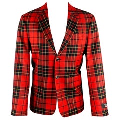 SUPREME Size M Red Black Plaid Wool Notch Lapel Sport Coat