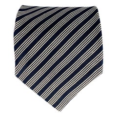 SALVATORE FERRAGAMO Navy White Diagonal Stripe Silk Tie