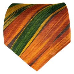 SALVATORE FERRAGAMO Brown Green Diagonal Stripe Silk Tie