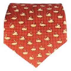SALVATORE FERRAGAMO Yellow Burgundy Swans Silk Tie
