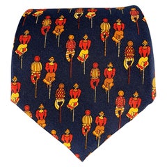 SALVATORE FERRAGAMO Navy Burgundy Figures Silk Tie