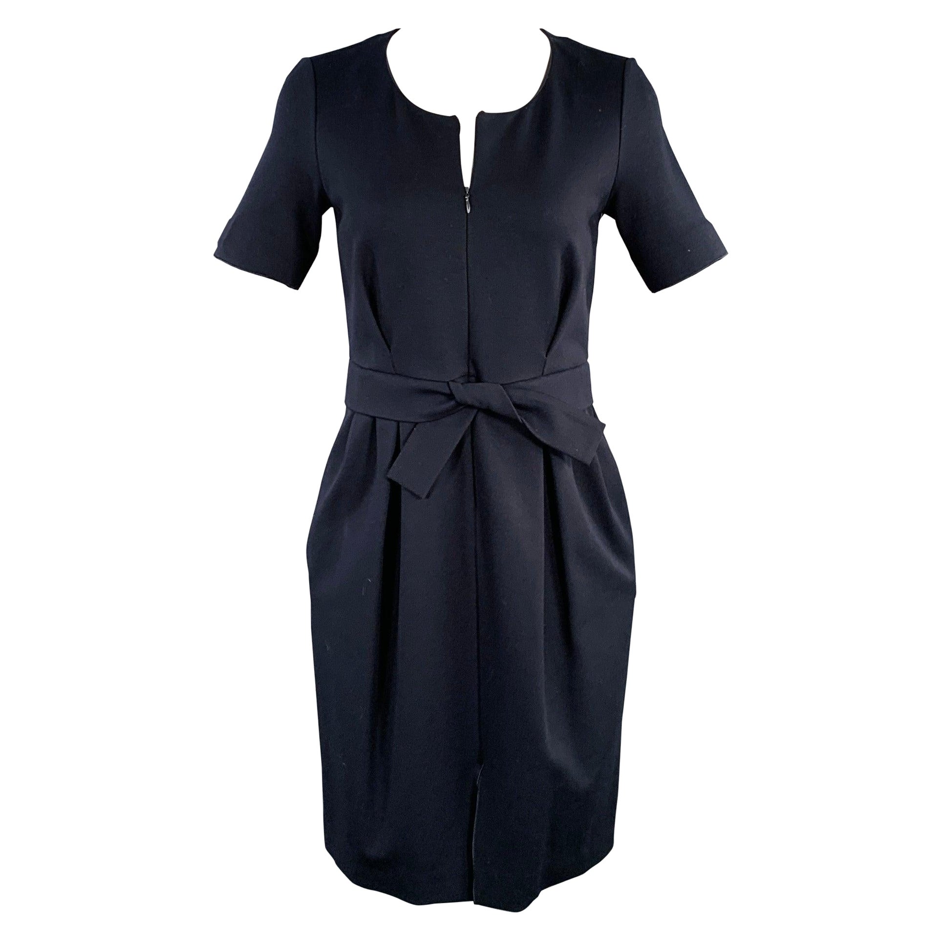 ARMANI COLLEZIONI Size 4 Navy Viscose Blend Pleated Zip Up Dress For Sale