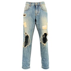 DOLCE & GABBANA Size 4 Blue Cotton Distressed Boyfriend Jeans