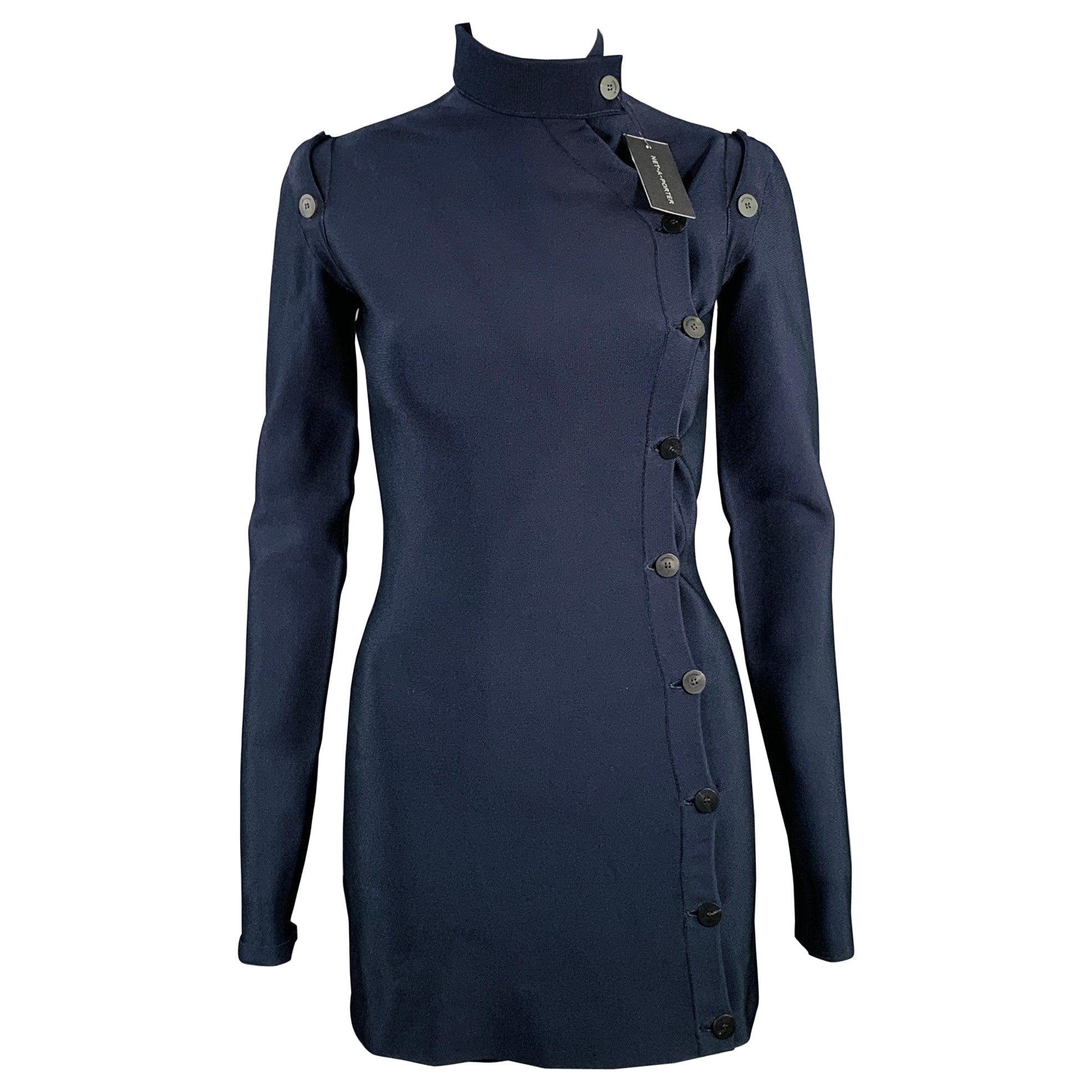 SALVATORE FERRAGAMO Size XS Navy Viscose Blend Asymmetrical Mini Dress For Sale