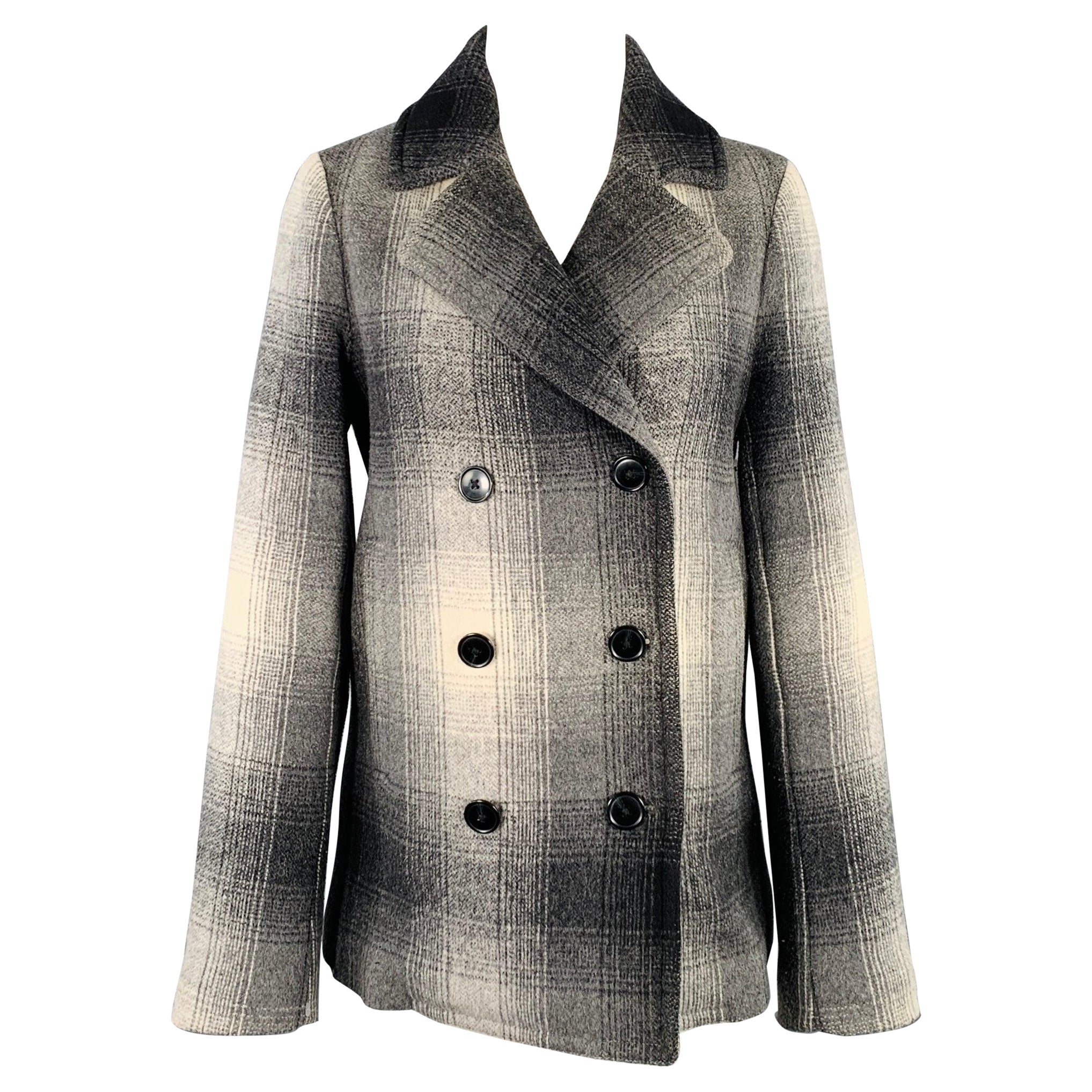 ALEXANDER WANG Size 0 Grey Black White Wool Blend Plaid Jacket For Sale
