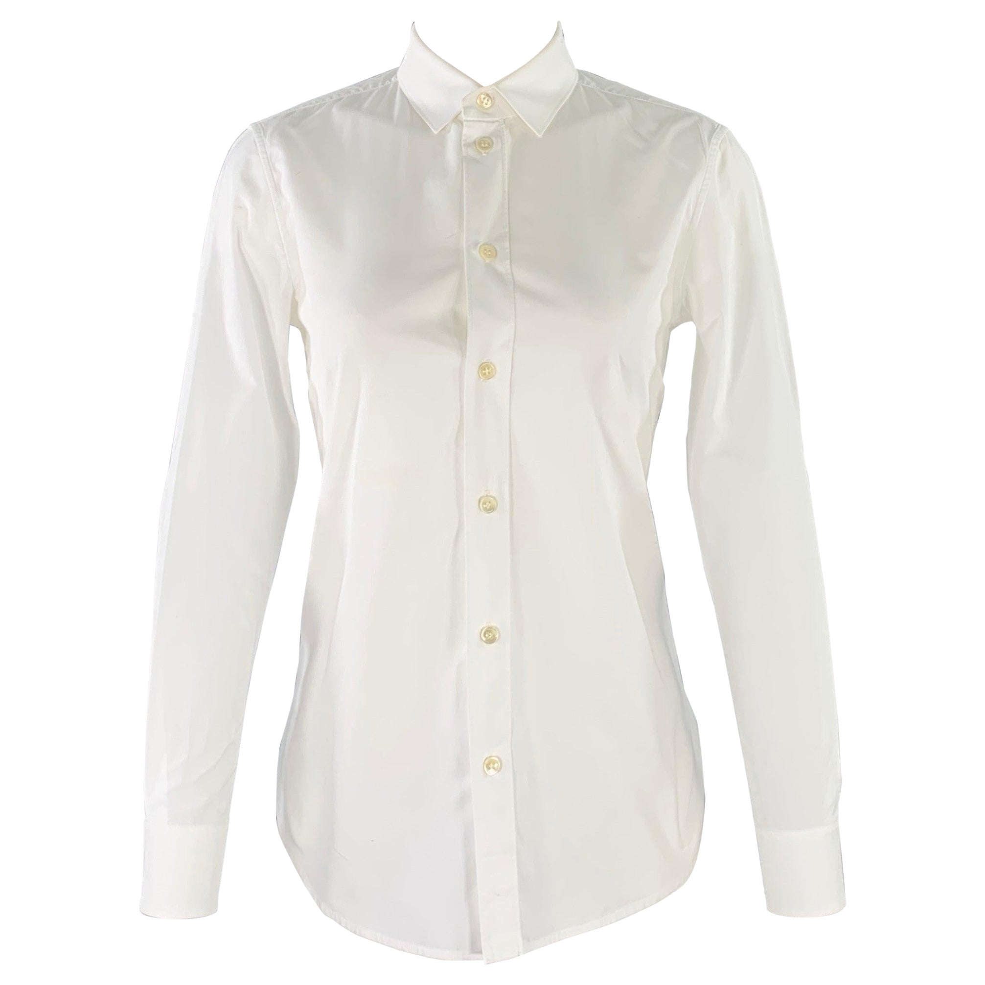 SAINT LAURENT Size 4 White Cotton Button Up Shirt For Sale
