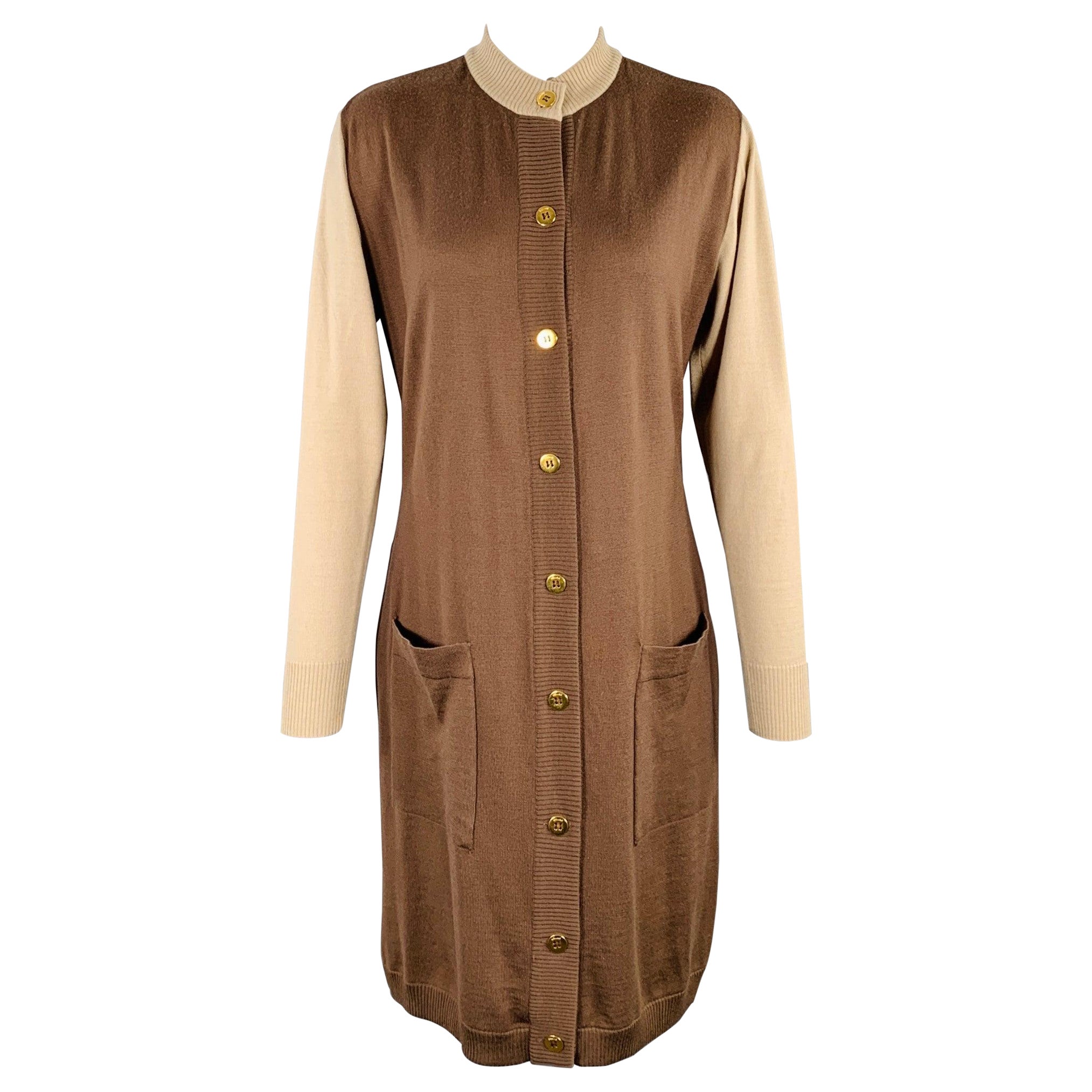 Celine Size M Brown Beige Color Block 2 Pockets Cardigan en vente