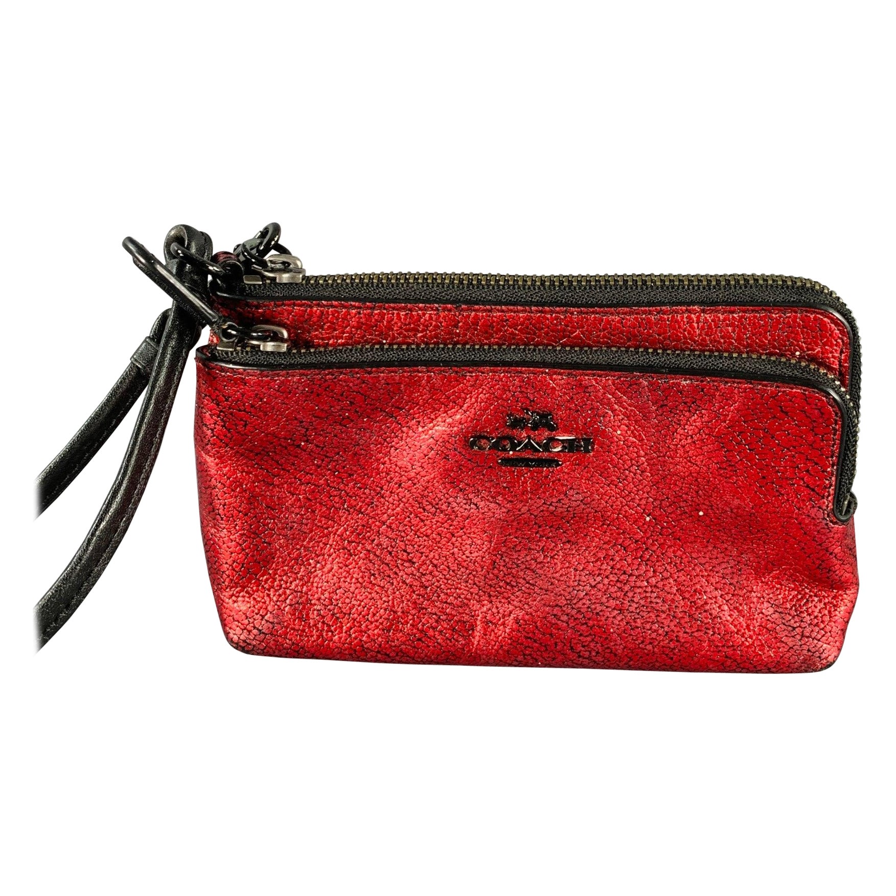 COACH Red Black Zip Up Wristlet Wallet For Sale