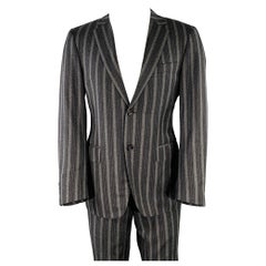 CANALI Talla 40 Traje de un solo pecho de lana y cachemira a rayas gris marengo