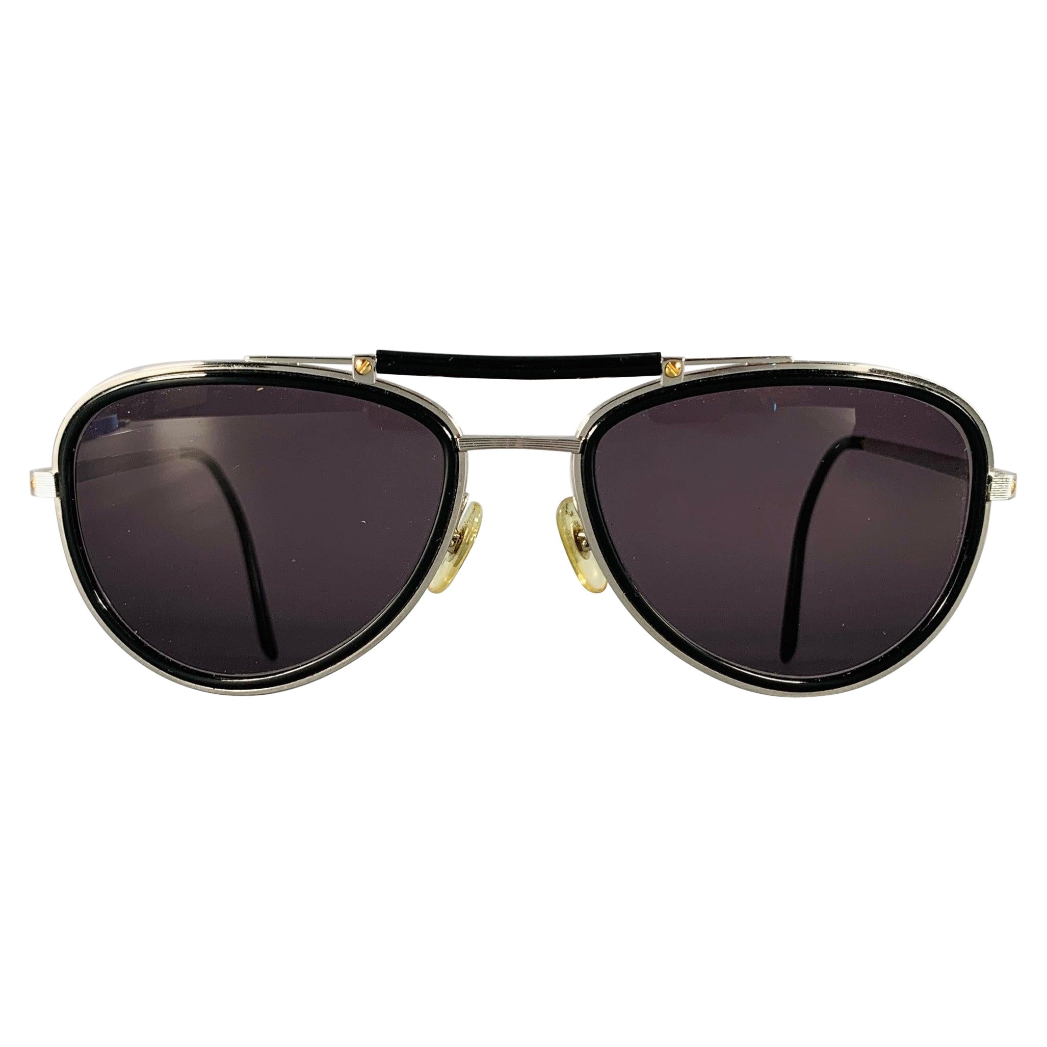 Cartier Occhiali da sole Aviator in metallo nero argento in vendita