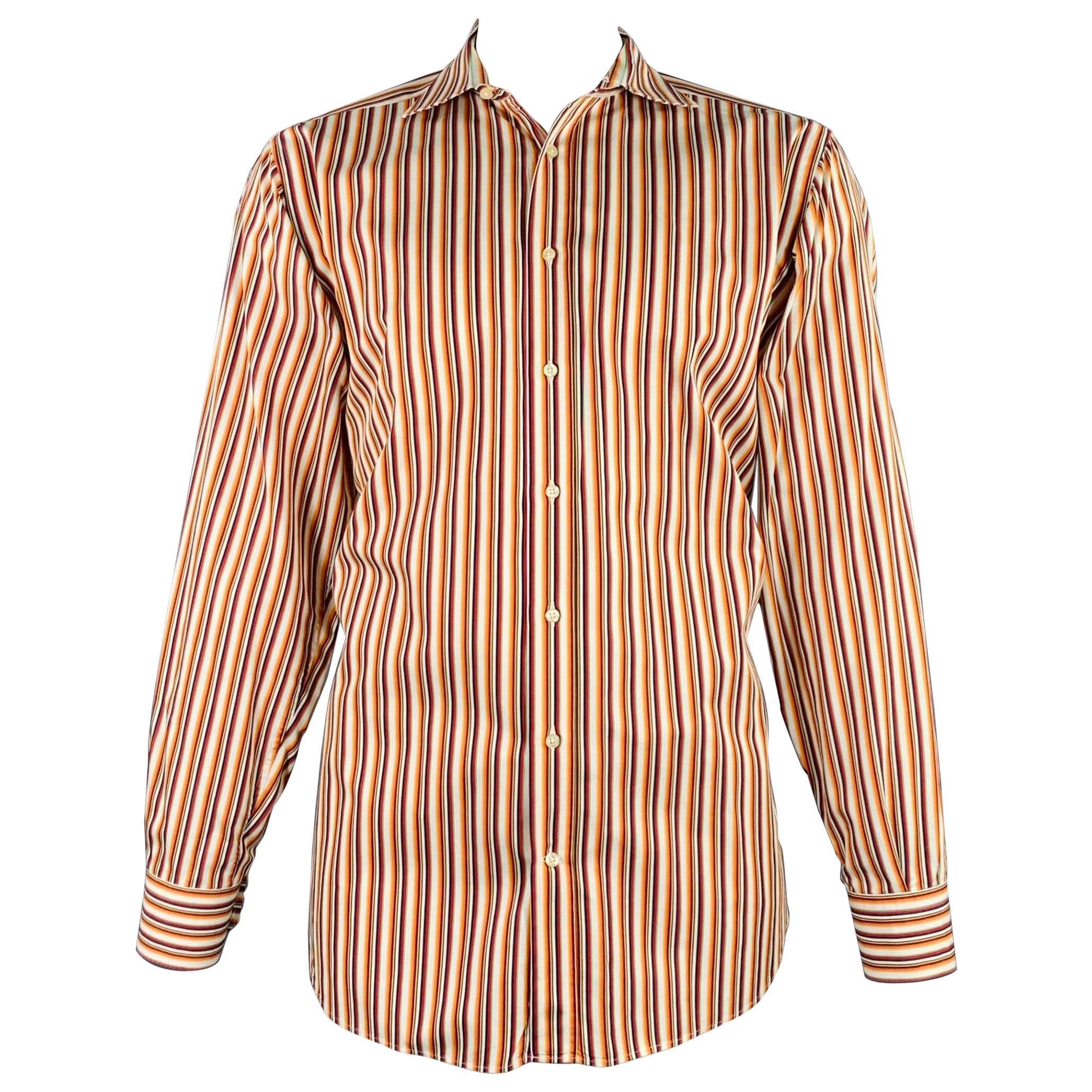 ETRO Size XXL Orange Multi Color Stripe Long Sleeve Shirt For Sale