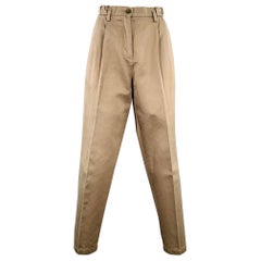 LOVE MOSCHINO Size 6 Khaki Cotton Flax Pleated Elastic Waistband Casual Pants