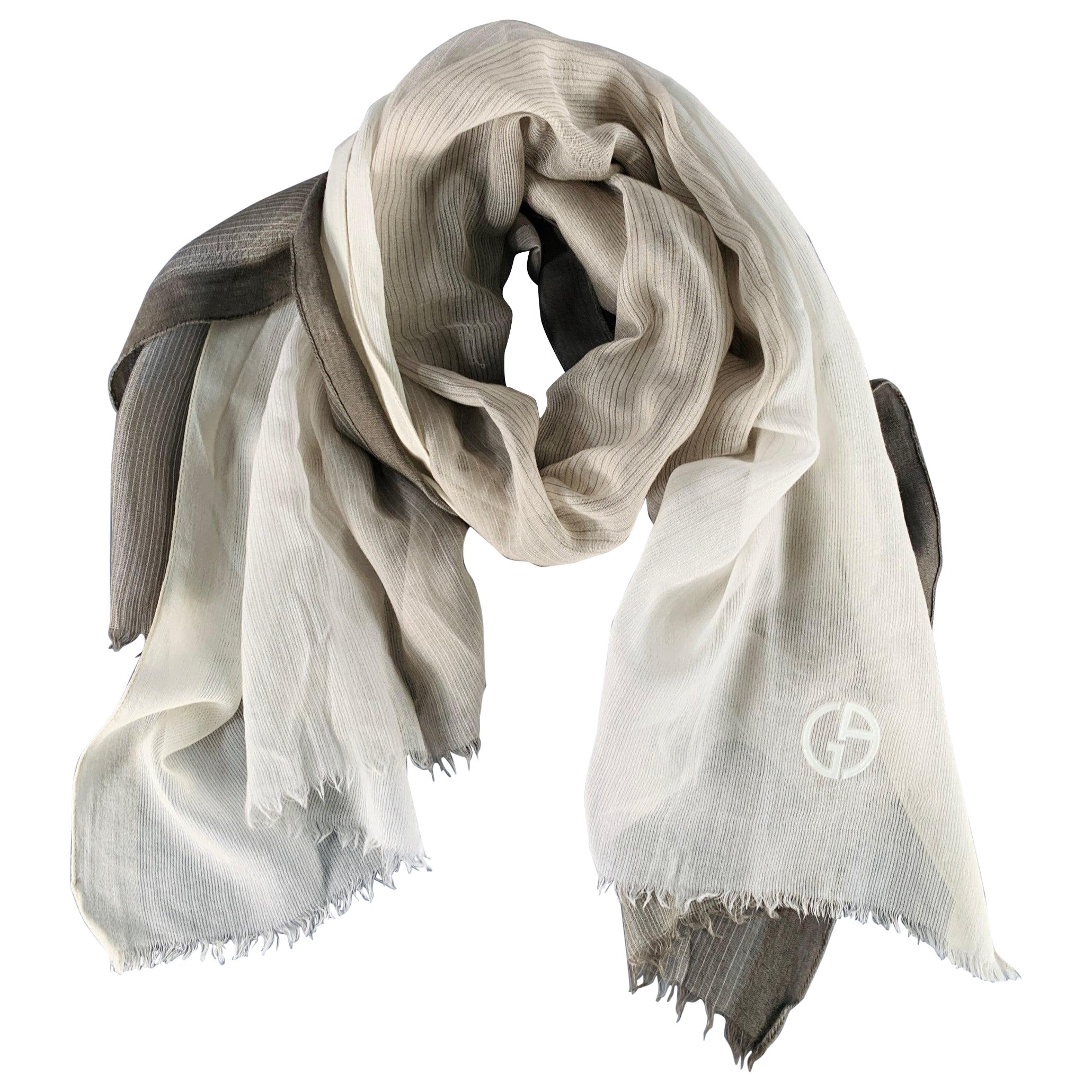 GIORGIO ARMANI Beige Taupe Ombre Wool Blend Scarf For Sale