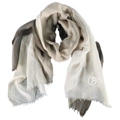 GIORGIO ARMANI Beige Taupe Ombre Wool Blend Scarf