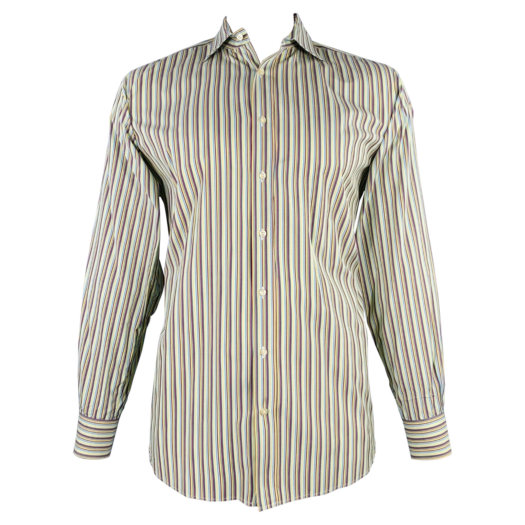 Etro taglia XL Camicia a maniche lunghe in cotone a righe multicolore