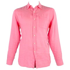 RALPH LAUREN Camicia a maniche lunghe in lino rosa con una tasca, taglia L.
