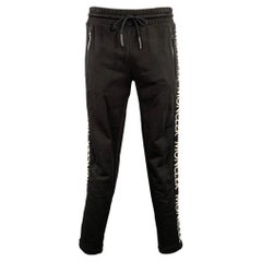 MONCLER Talla L Negro Logotipo Algodón Cordón Pantalón Casual