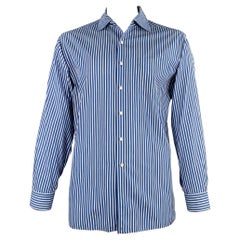 RALPH LAUREN Size XL Blue White Stripe Cotton One Pocket Long Sleeve Shirt