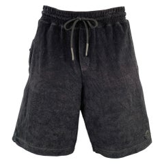MONCLER Size L Black Terrycloth Cotton Drawstring Shorts