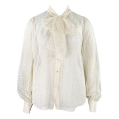 ESCADA Talla 12 Blusa Lazo Lunares Seda Beige