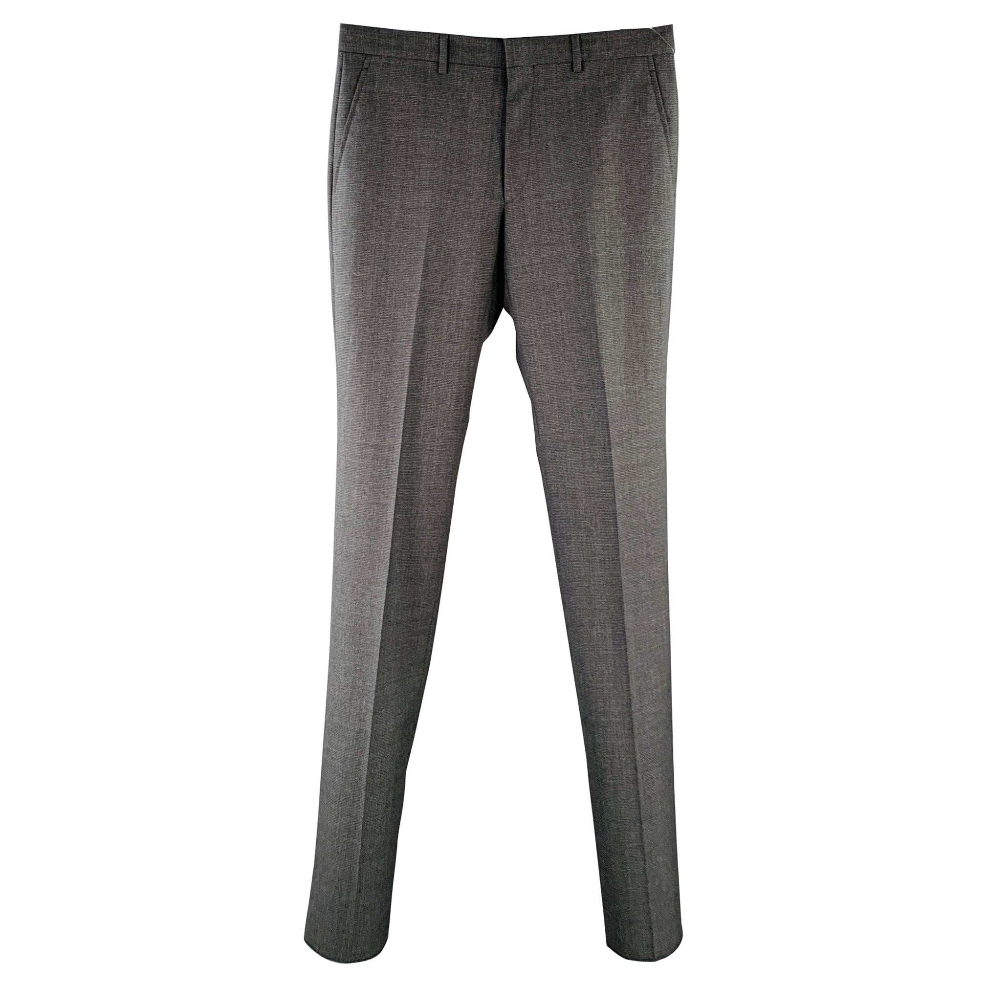 CALVIN KLEIN COLLECTION Taille 32 Laine à grille anthracite Pantalon plat sur le devant