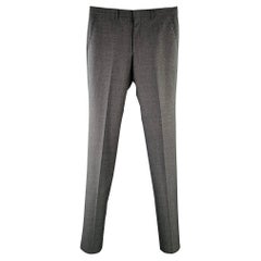 CALVIN KLEIN COLLECTION Size 32 Charcoal Grid Wool Flat Front Dress Pants