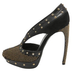 Alexander McQueen Bombas de plataforma de ante y cuero negro con tachuelas Talla 41