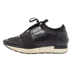 Balenciaga Black Fabric and Leather Race Runner Lace Up Sneakers Size 38