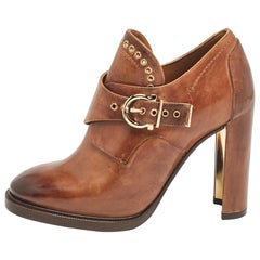 Salvatore Ferragamo Brown Leather Nevers Ankle Booties Size 39