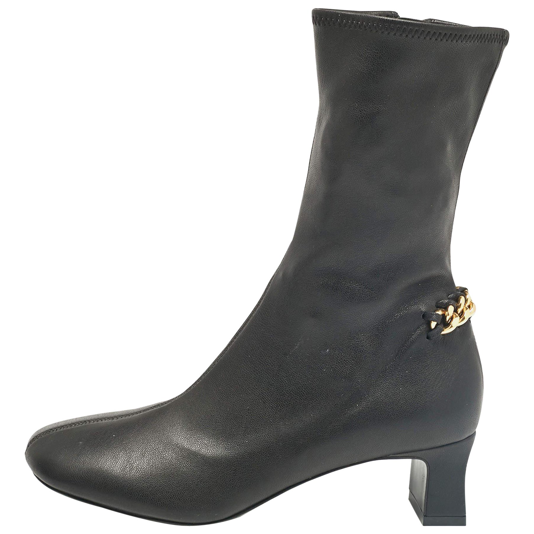 Stella McCartney Black Faux Leather Falabella Ankle Boots Size 36 en vente