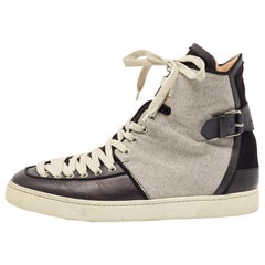 Christian Louboutin Black/Cream Canvas Leather Alfie High Top Sneakers Size 45