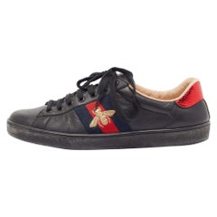 Gucci Black Leather Embroidered Bee Ace Sneakers Size 42.5