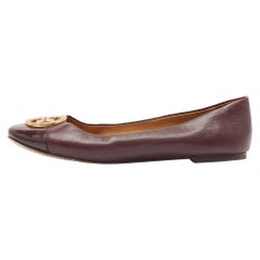 Tory Burch Burgundy Leather and Patent Cap Toe Chelsea Ballet Flats Size 40