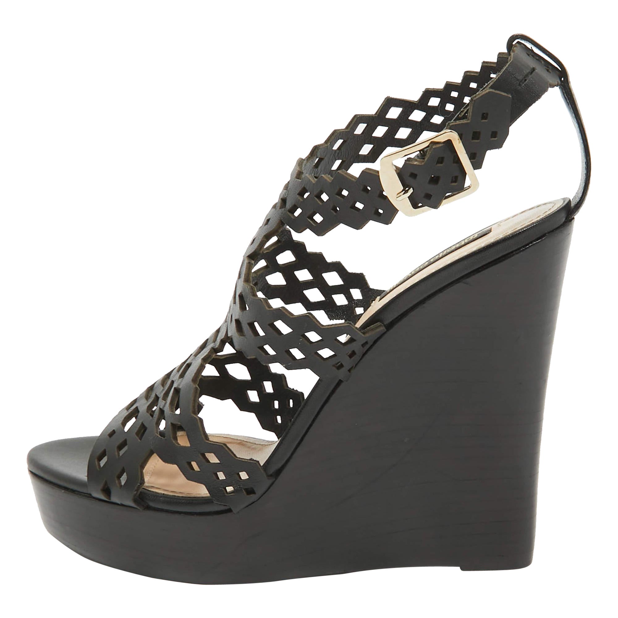 Roberto Cavalli Brown Leather Wedge Sandals Size 38.5 For Sale