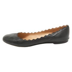 Chloe Black Scalloped Leather Lauren Ballet Flats Size 39.5