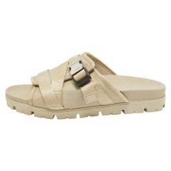 Prada Cream Canvas Neoprene Flat Sandals Size 43