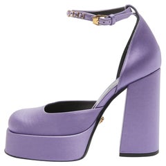 Versace Purple Satin Crystal Embellished Aevitas Platform Pumps Size 38.5