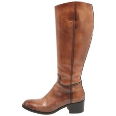 Santoni Brown Leder Knielange Stiefel Größe 38