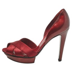 Sergio Rossi Burgundy Leather and Satin Peep Toe Pumps Size 38