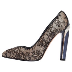 Alexander McQueen Beige/Black Mesh and Satin Pointed Toe Pumps Size 38.5