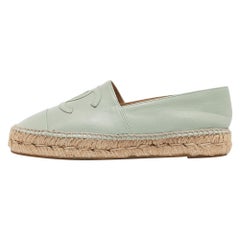 Chanel Green Leather CC Espadrille Flats Size 36